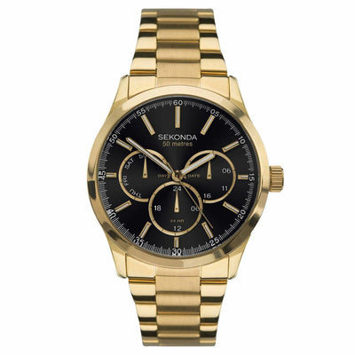 Sekonda Gold Dual Time Black Dial Mens Watch SK1631