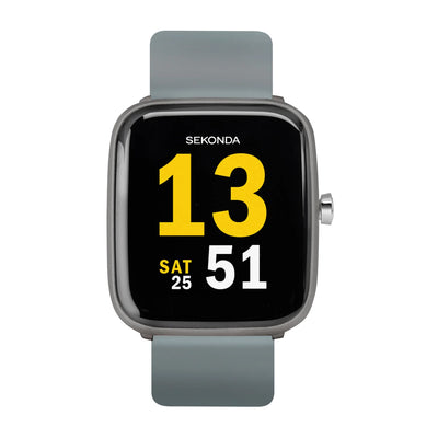 Smartwatch with a square display showing the time 13:51 and date SAT 25.