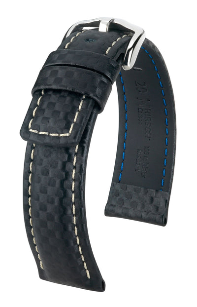 Hirsch Carbon Large Black Silver Buckle Strap