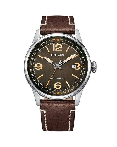 Citizen Automatic Leather Strap Brown Dial Watch NJ0160-10Z