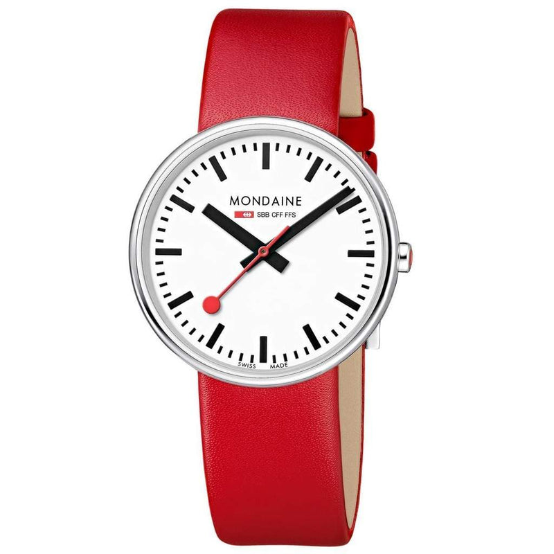 Mondaine Mini Giant Backlight Red Leather Strap Watch