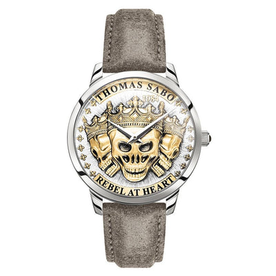 Thomas Sabo Rebel Kingdom 灰褐色皮革骷髅男式手表