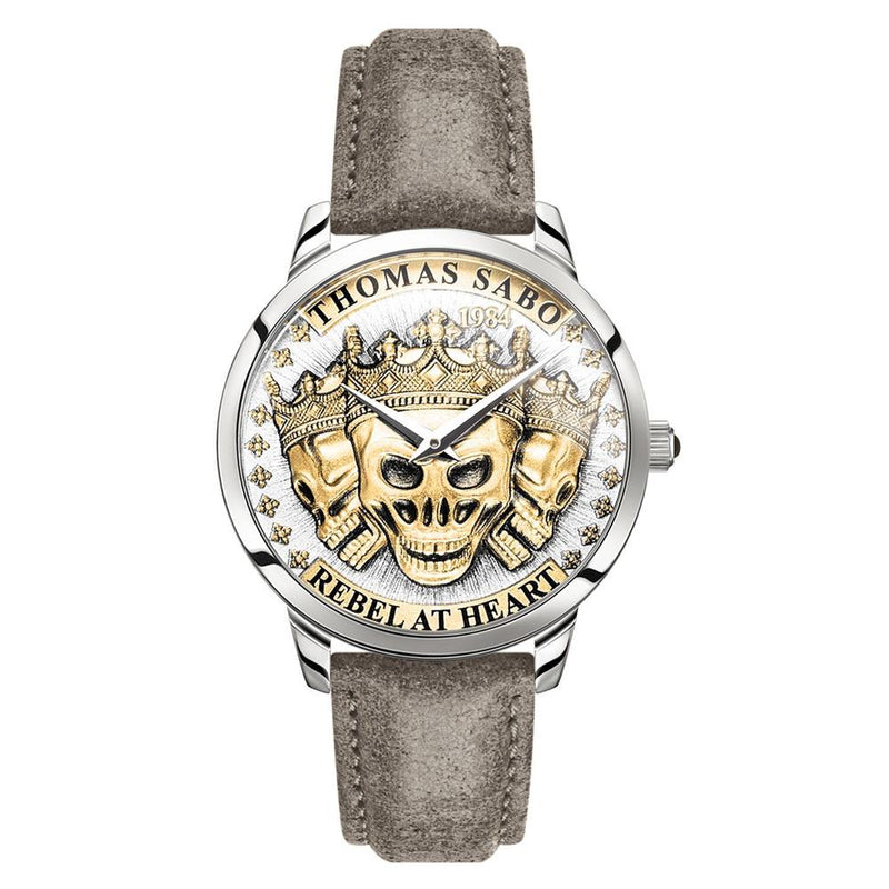 Thomas Sabo Rebel Kingdom 灰褐色皮革骷髅男式手表