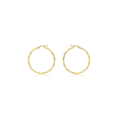 9K Yellow Gold Diamond Cut Hoop Earrings 28mm