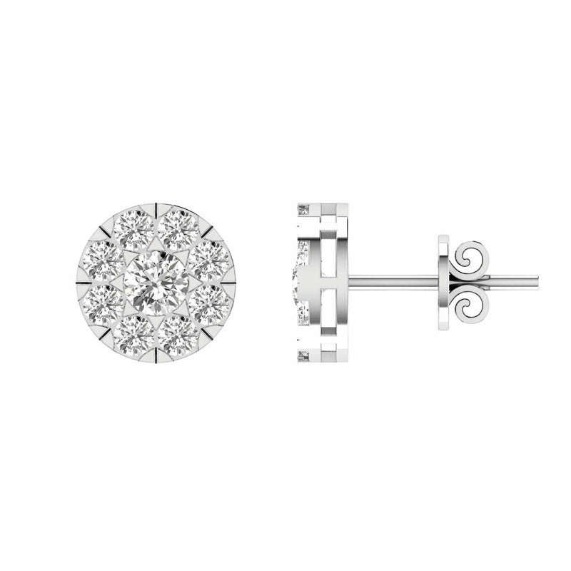 Cluster Diamond Stud Earrings With 0.75ct Diamonds In 9K White Gold