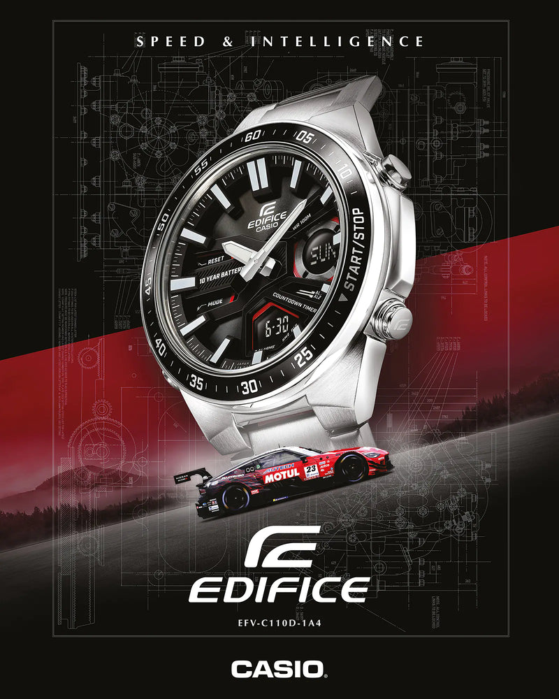 卡西欧 Edifice 模拟数字黑色表盘手表 EFVC110D-1A4