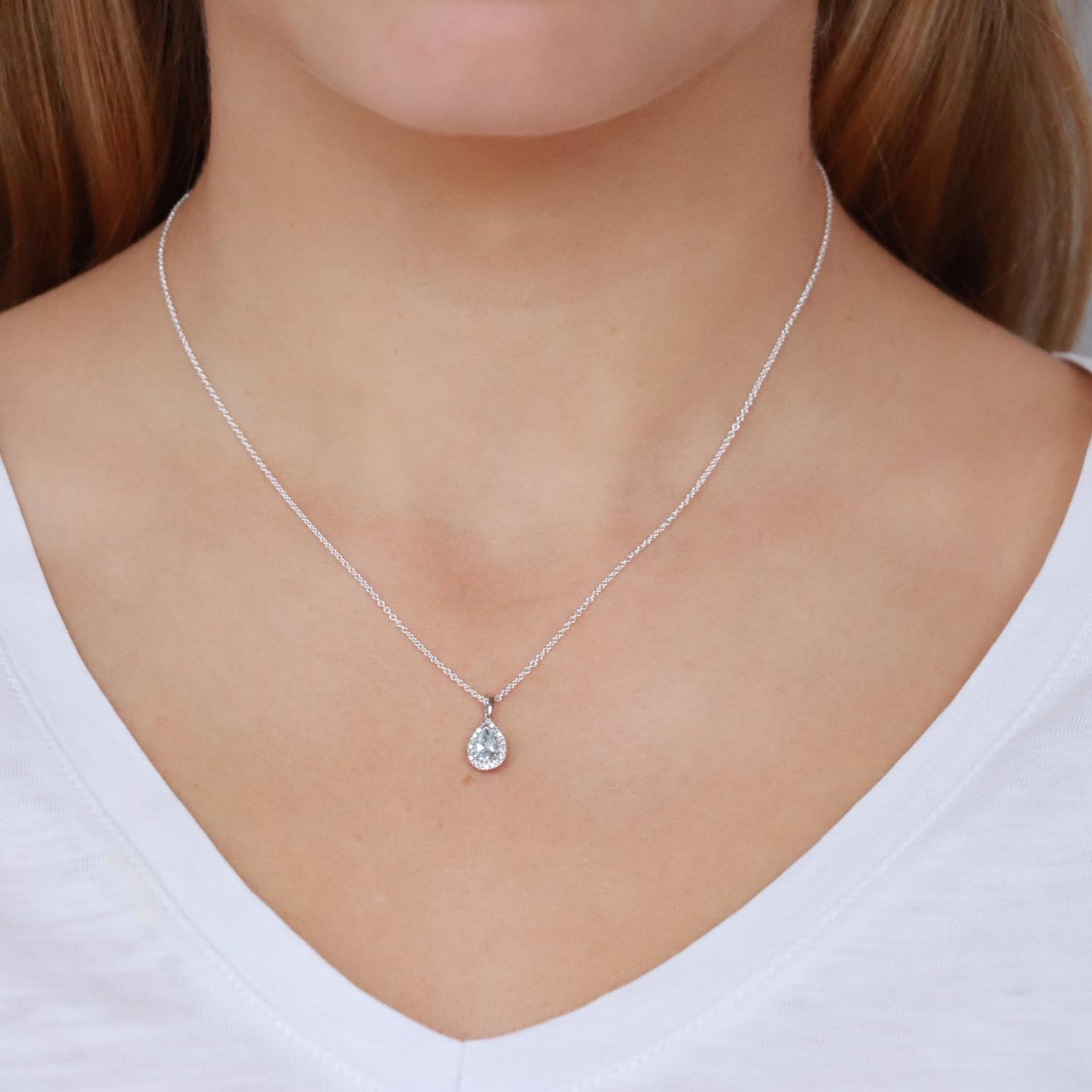 Aquamarine Pendant With 0.07Ct Diamonds In 9Ct White Gold