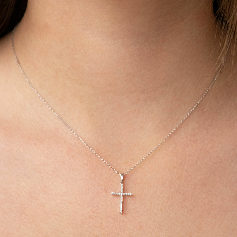 Diamond Cross Pendant With 0.10ct Diamonds In 9K White Gold