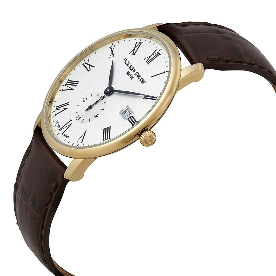 Frederique Constant Slimline White Dial Brown Leather Mens  Watch