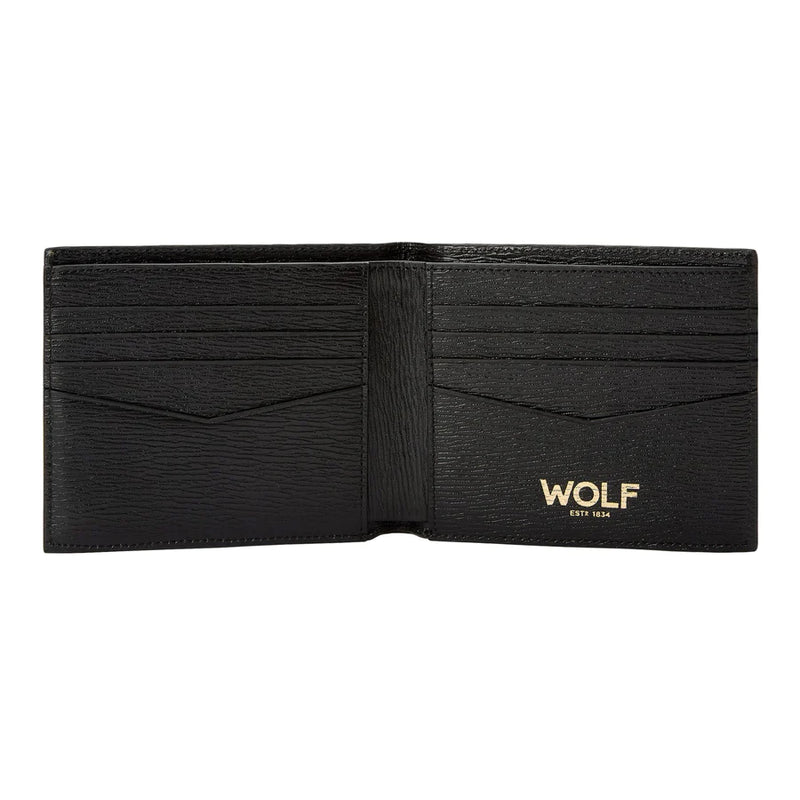 Wolf Black Leather Billfold Wallet with Logo 774002