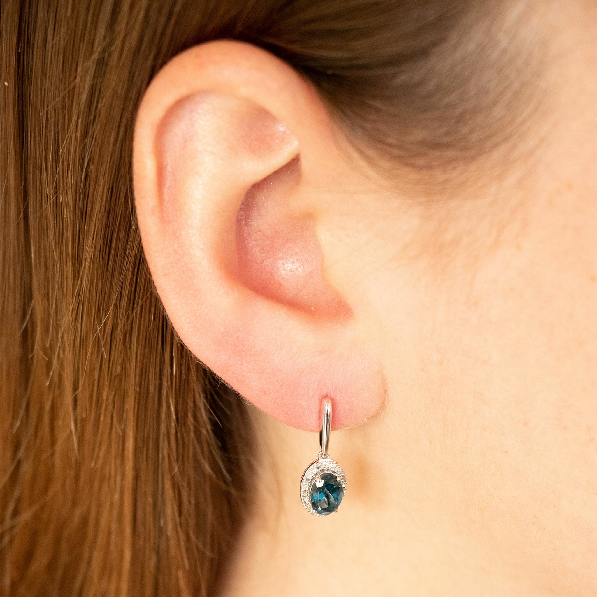 London Blue Topaz Earrings With 0.10ct Diamonds In 9K White Gold