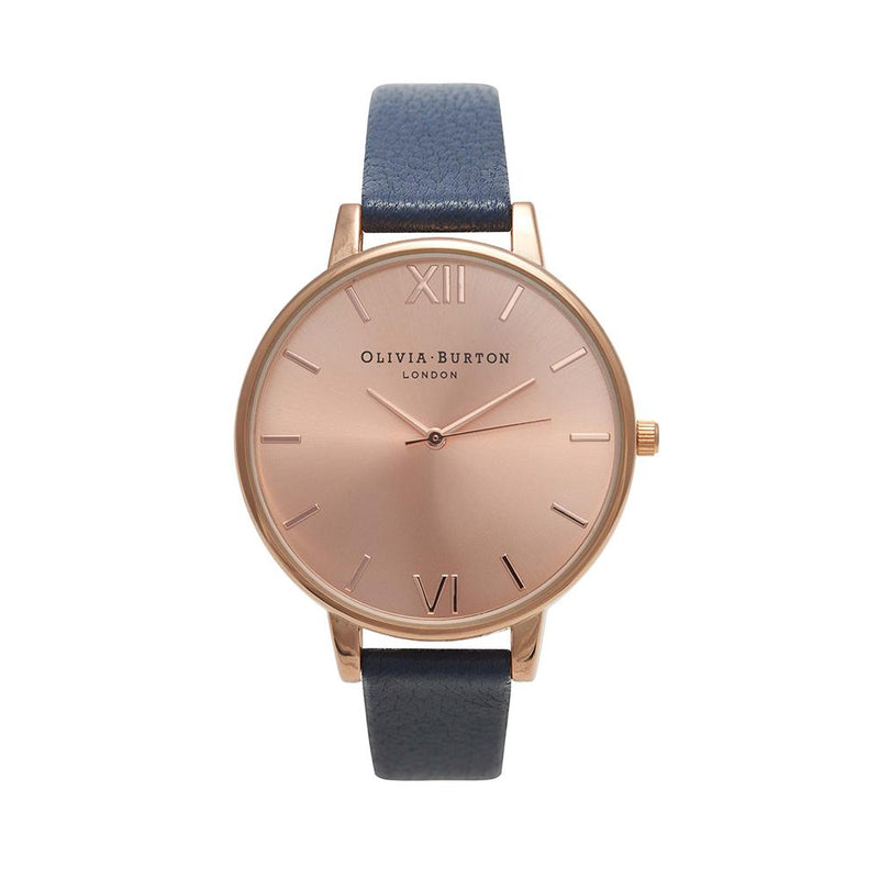 Olivia Burton Big Dial Rose Gold Case Navy Watch - Rose Gold