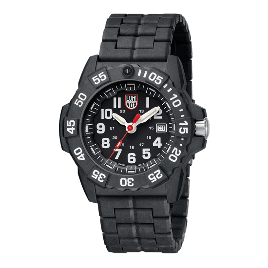 Black tactical wristwatch with luminous markings and a rotating bezel.