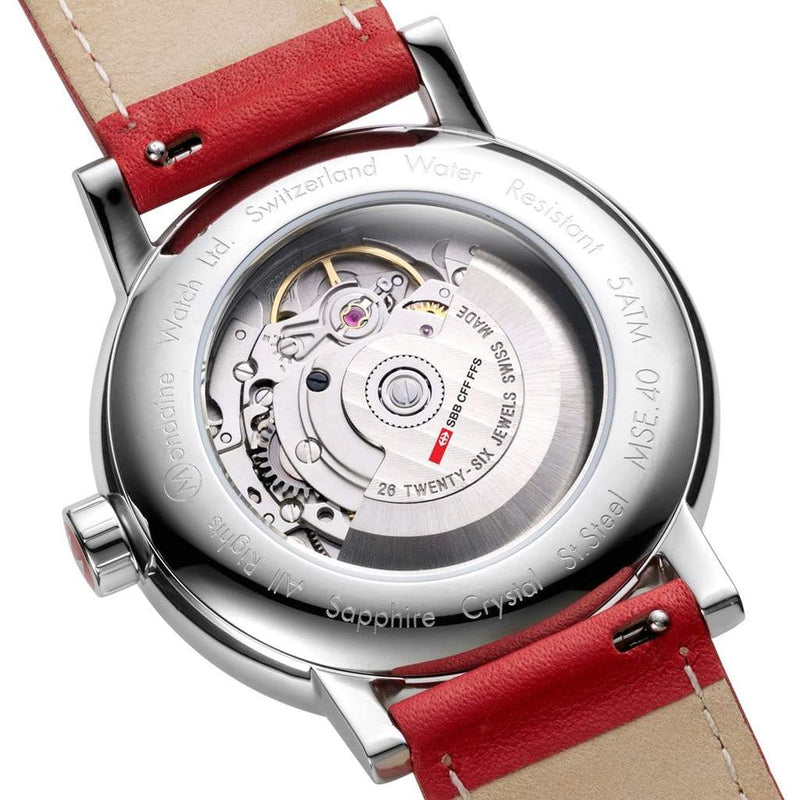 Mondaine Evo2 Automatic Red Leather White Dial Watch