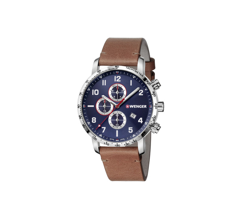 Wenger Attitude Chrono Blue Dial Leather Watch 01.1543.108