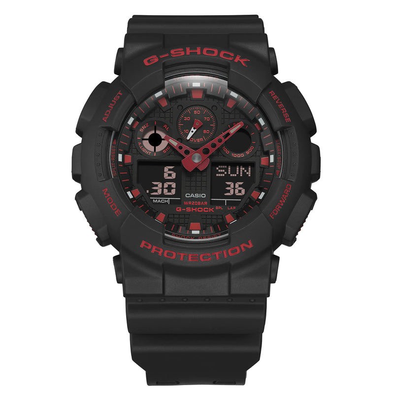 G Shock Ignite Red Line Analog Black Resin Band Watch GA100BNR 1A Watch Direct