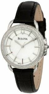 Bulova 钻石皮革表带 96R147 - 女士手表