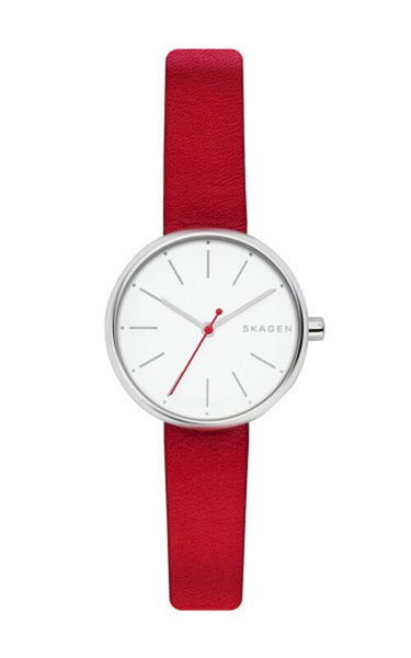 Skagen Signature White Dial Ladies Red Leather Watch Watch