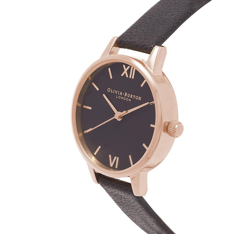 Olivia Burton Black Sunray Rose Gold Watch - Rose Gold