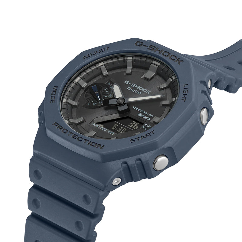 Blue G-Shock digital-analog wristwatch with a rugged design.