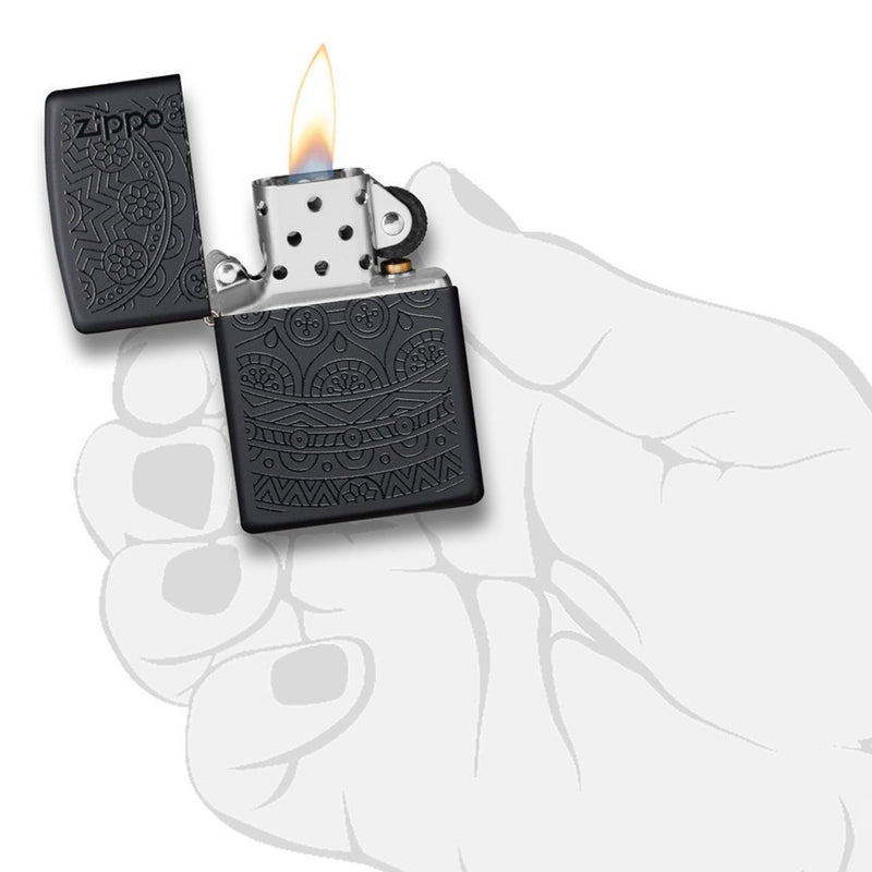 Zippo Swirl Pattern Black Matte Tone On Tone Lighter