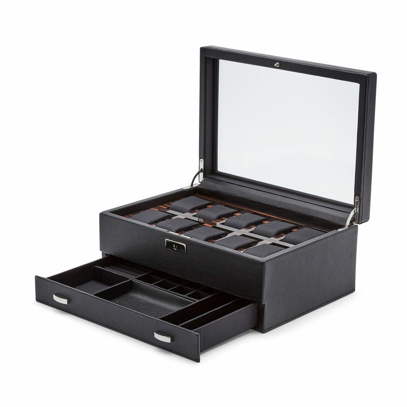 Wolf Roadster 10PC Watch Box with Drawer Black 477656