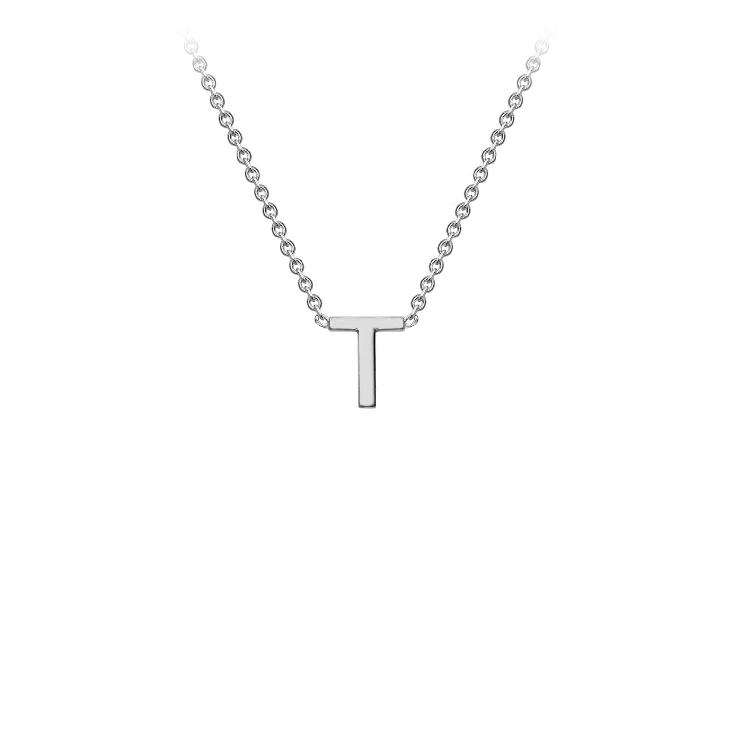 9K White Gold 'T' Initial Adjustable Letter Necklace 38/43cm