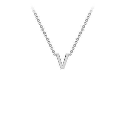 9K White Gold 'V' Initial Adjustable Letter Necklace 38/43cm