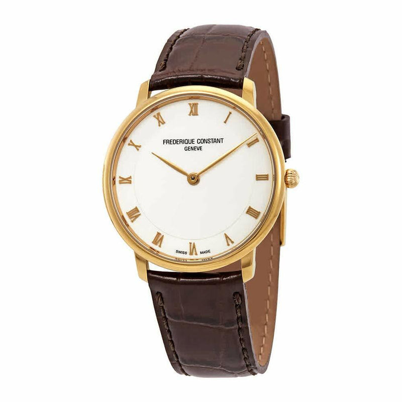 Frederique Constant 39Mm Brown Leather Band Gold Plated Case Quartz Watch