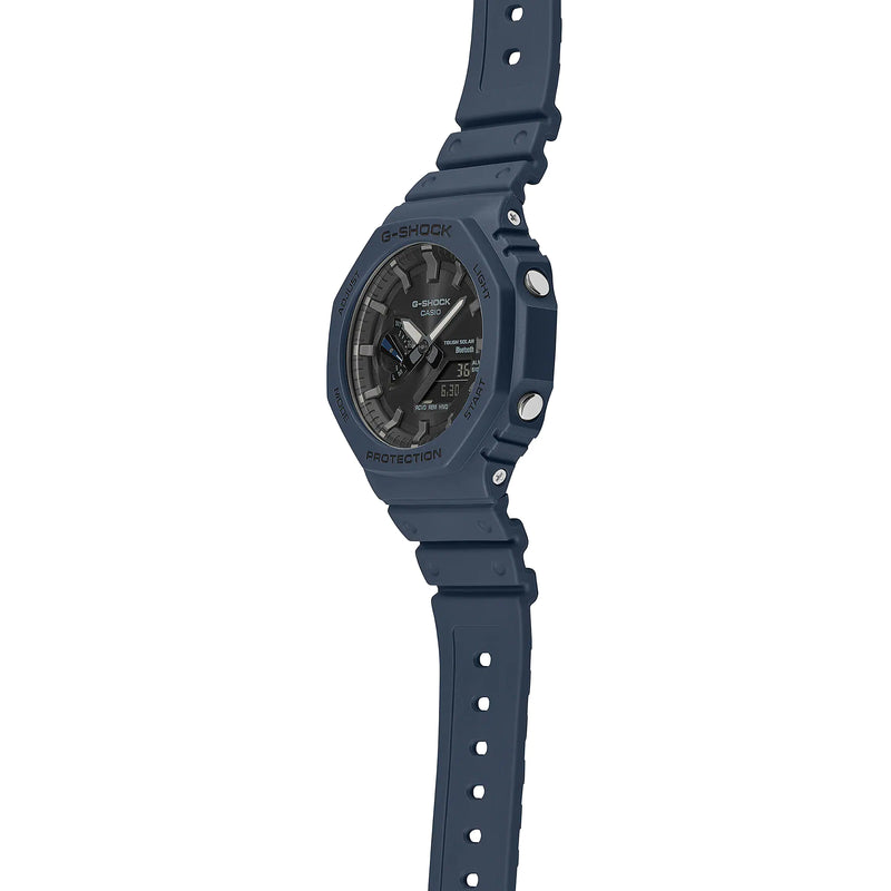 Navy blue digital wristwatch with an octagonal face and rugged design.