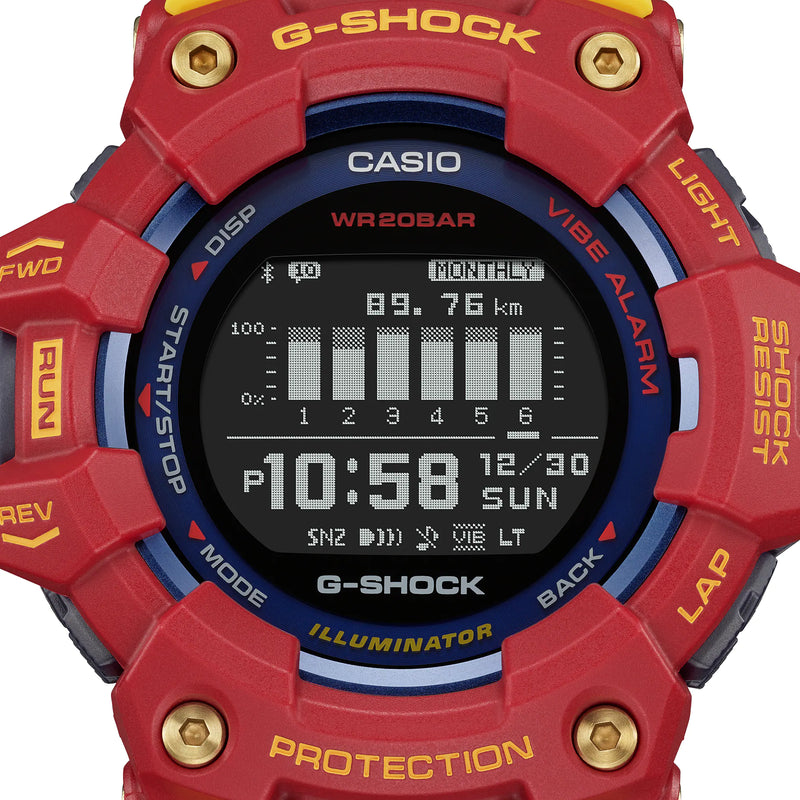 G-Shock G-Squad 蓝色和红色树脂表带手表 GBD100BAR-4D