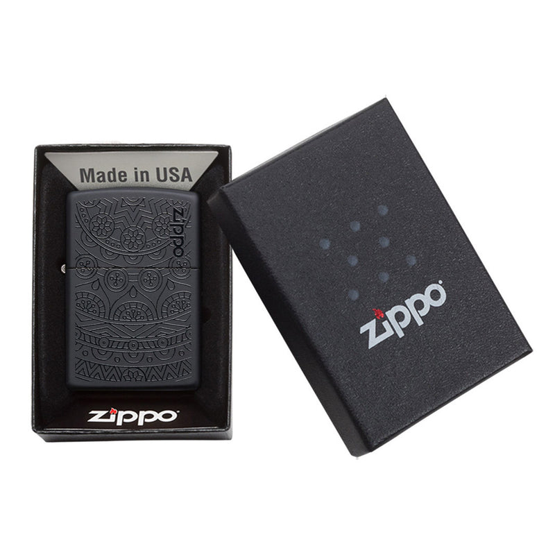 Zippo Swirl Pattern Black Matte Tone On Tone Lighter