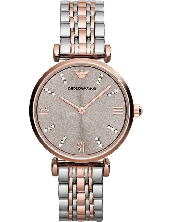 优雅的 Emporio Armani 女士灰色表盘手表搭配银色和玫瑰金表带 - AR1840