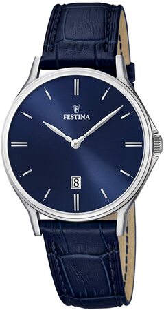 Festina Men's Quartz Watch with Blue Leather Band and Date Feature
