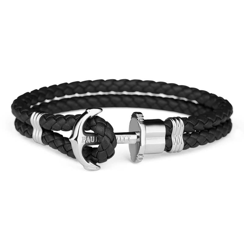 Paul Hewitt Phrep Leather Black / Silver Bracelet - XXXL
