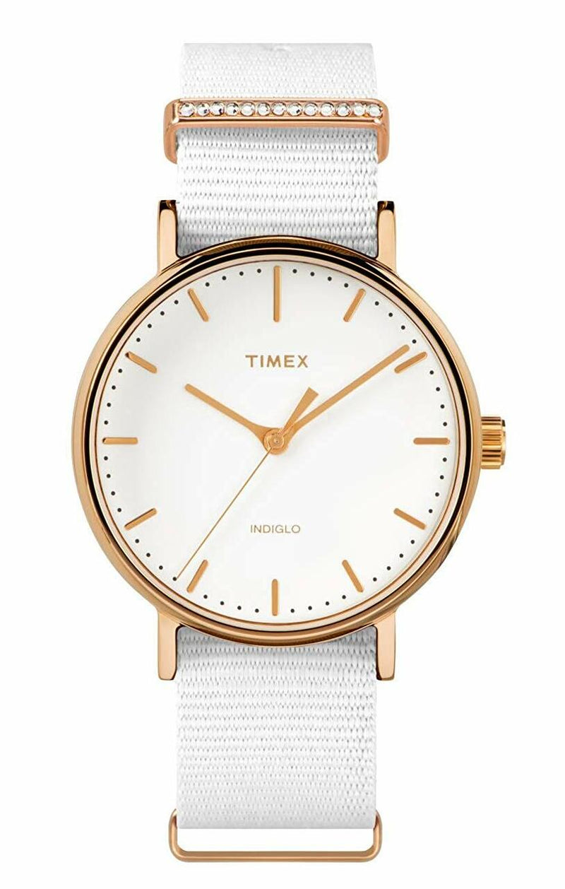 Timex Fairfield Crystal Bar White Dial Canvas Strap Ladies Watch (Tw2R49100)