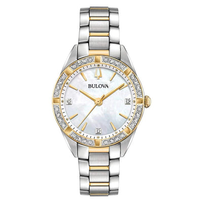 Bulova Sutton 经典钻石珍珠贝母表盘女士手表 98R263 