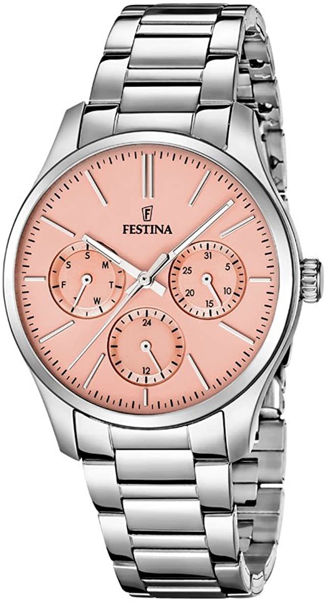 Festina Women's Timepiece with Rose Gold Dial, Silver Stainless Steel Band and Quartz Movement