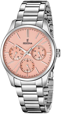 Festina Women's Timepiece with Rose Gold Dial, Silver Stainless Steel Band and Quartz Movement