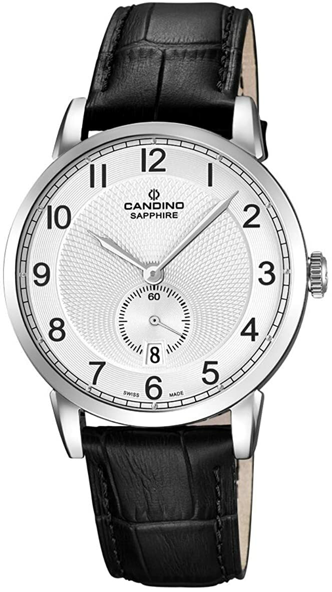 Candino Quartz with White Dial Analogue Display and Black Leather Strap Mens Watch
