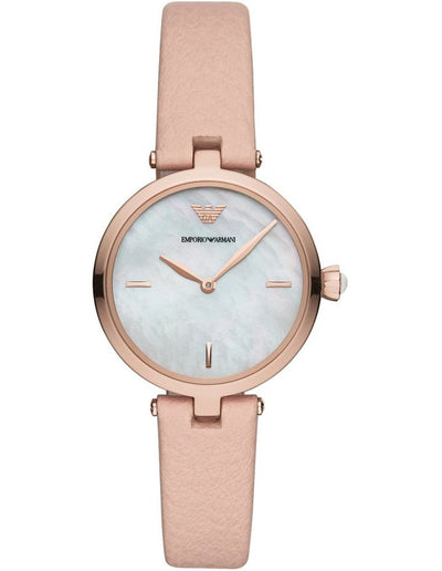 优雅的 Emporio Armani 女士裸色皮革表带手表 AR11199