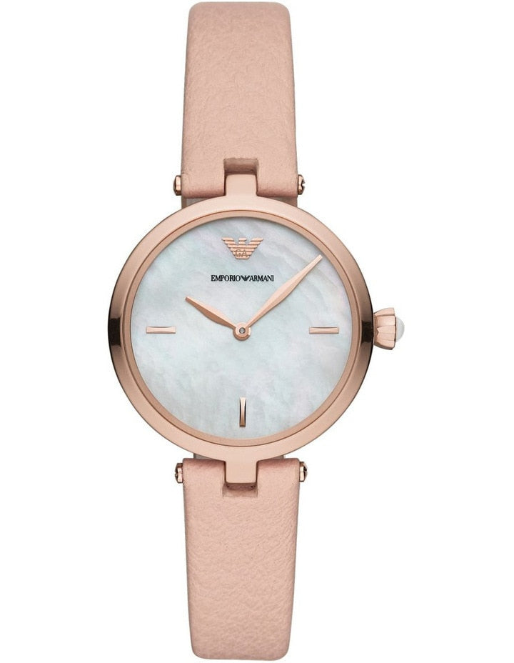 优雅的 Emporio Armani 女士裸色皮革表带手表 AR11199