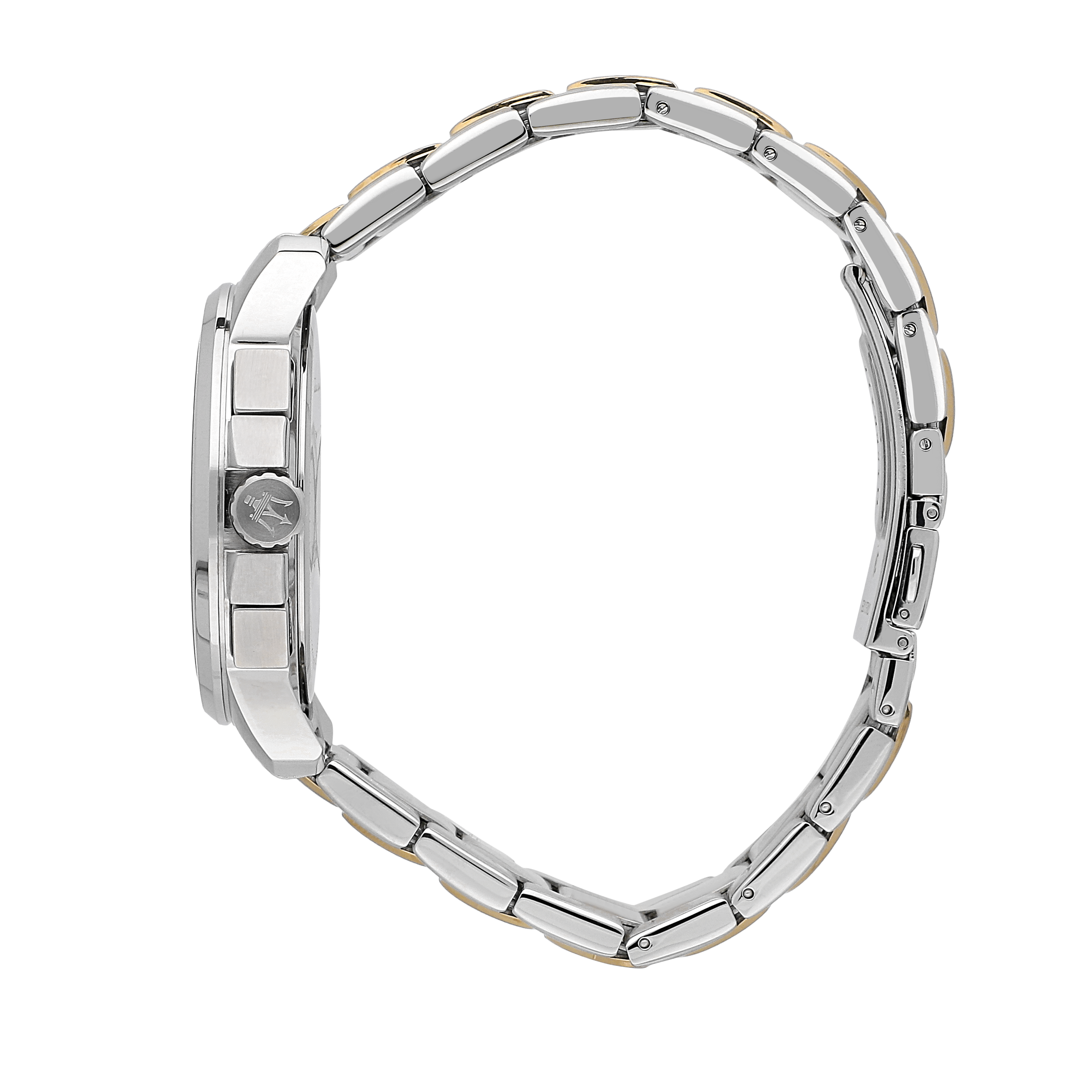 Silver wristwatch with a metal link bracelet.