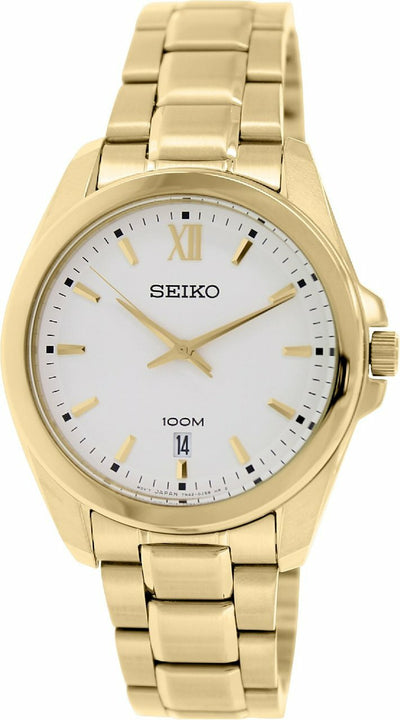 Seiko White Dial Gold-Plated Mens Watch