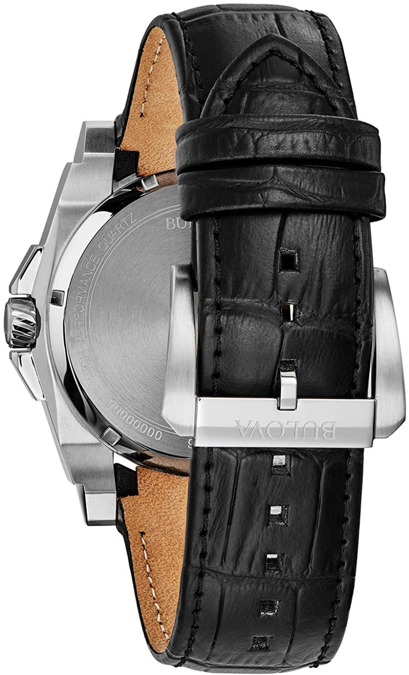 Bulova Precisionist Diamond Black Leather Band Mens Watch 96D147