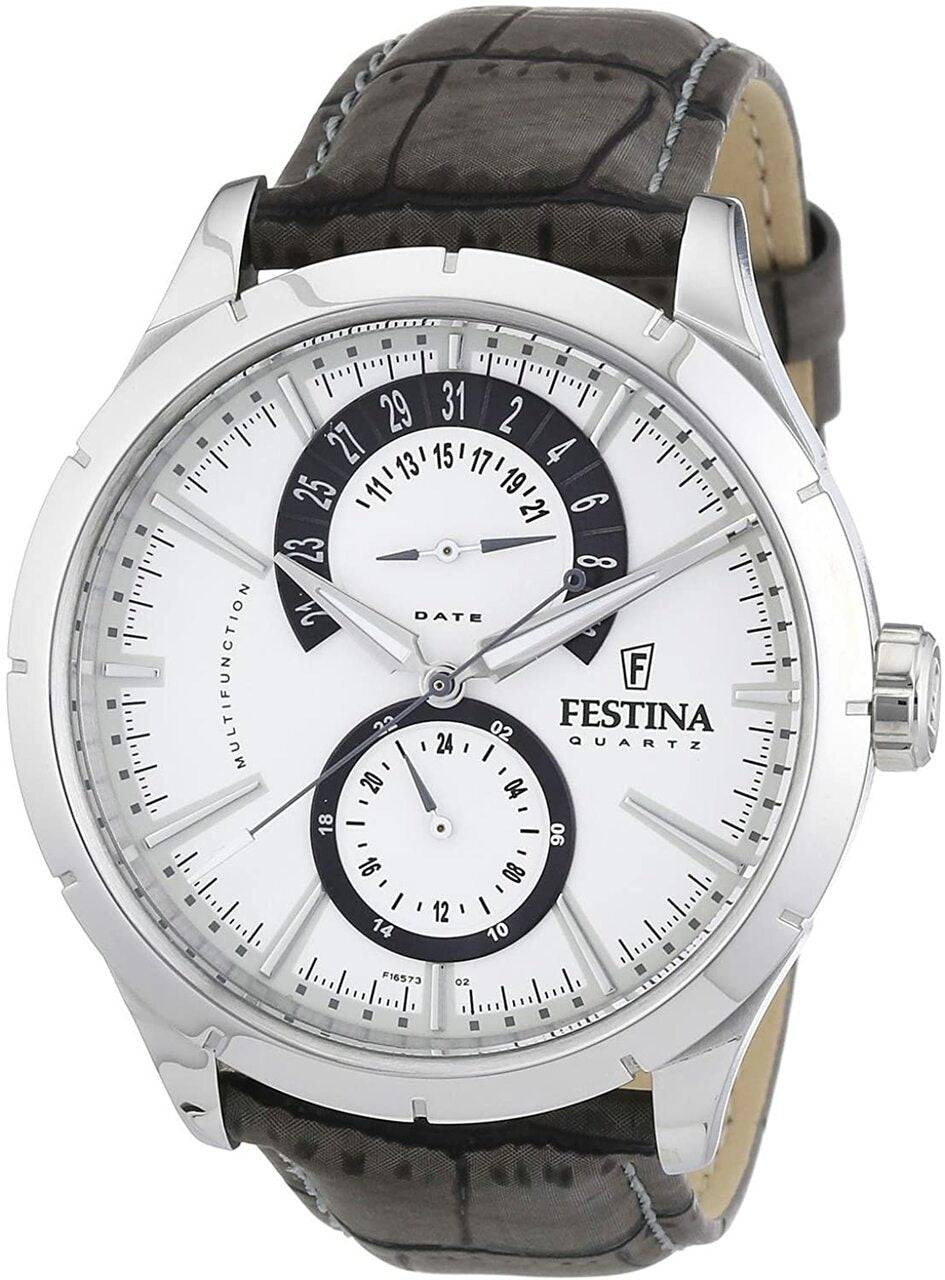 Festina Men's Quartz Watch with Luminous Features and Brown Leather Strap