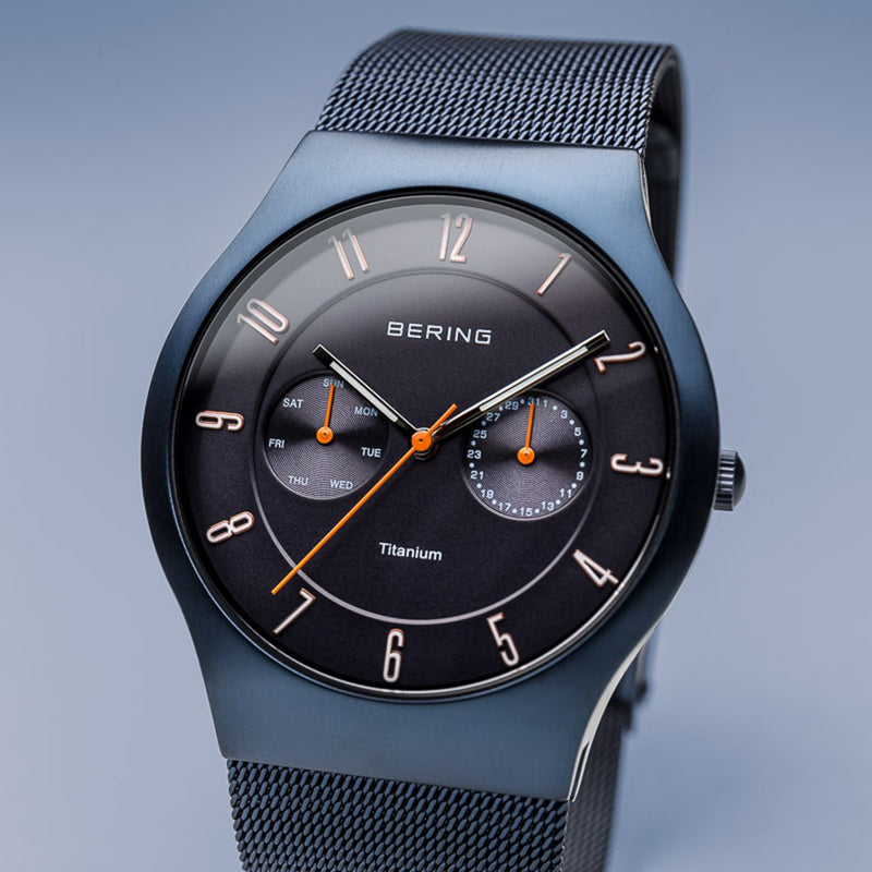 Bering Titanium Brushed Blue Mesh Watch