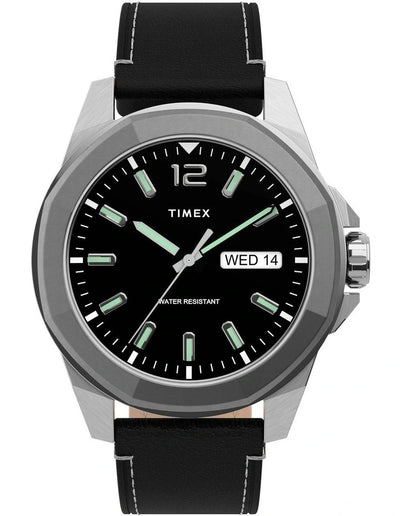 Timex Essex Avenue 黑色皮革表带手表 TW2U14900