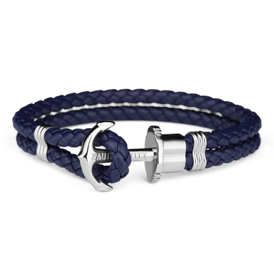 Paul Hewitt Phrep Leather Silver / Navy Blue Bracelet - XS