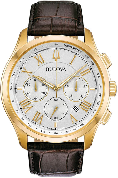 Bulova Wilton Chronograph Brown Leather Band Mens Watch 97B169